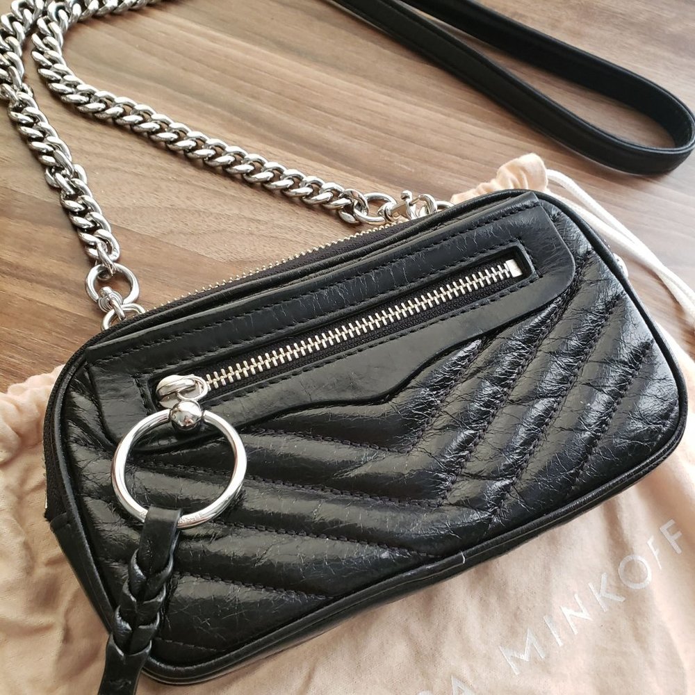 Rebecca Minkoff Double Zip Black Leather Crossbody Bag with Dust bag